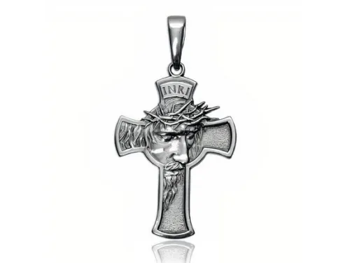 Duży srebrny z krzyżyk z wizerunkiem Chrystusa