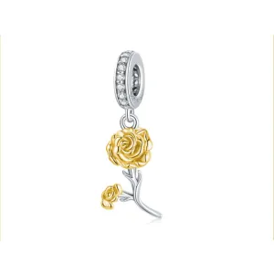Rodowany srebrny wiszący charms do pandora róża miłości rose srebro 925