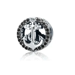 Rodowany srebrny charms pandora kotwica symbol nadziei cyrkonie srebro 925