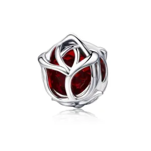 Rodowany srebrny charms pandora czerwona róża red rose cyrkonie srebro 925