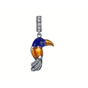 Rodowany srebrny wiszący charms do pandora papuga papużka parrot cyrkonie srebro 925