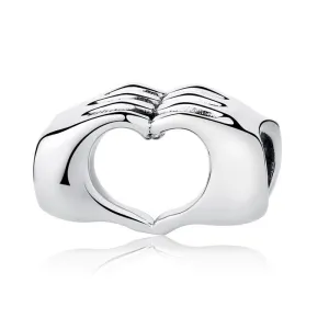 Rodowany srebrny charms do pandora dwie dłonie serce heart hands srebro 925