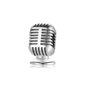 Rodowany srebrny wiszący charms do pandora mikrofon microphone srebro 925