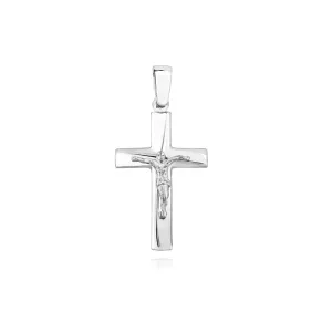 Elegancki srebrny klasyczny gładki matowy krzyżyk krzyż z wizerunkiem Chrystusa srebro 925