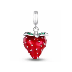 Rodowany srebrny wiszący charms do pandora truskawka poziomka strawberry cyrkonie srebro 925