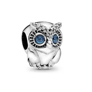Rodowany srebrny charms do pandora sowa sówka ptak bird owl cyrkonie srebro 925
