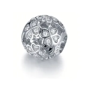 Rodowany srebrny charms do pandora kulka koniczynka lucky cyrkonie srebro 925