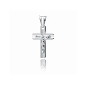 Delikatny rodowany srebrny diamentowany krzyżyk krzyż z wizerunkiem Chrystusa srebro 925