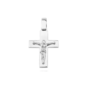 Elegancki duży rodowany srebrny gładki krzyżyk krzyż z wizerunkiem Chrystusa srebro 925