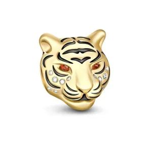 Pozłacany srebrny charms do pandora głowa tygrysa kota cat kotek tiger cyrkonie srebro 925