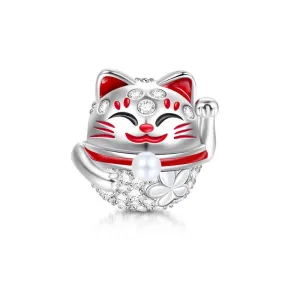 Rodowany srebrny charms do pandora japoński kot maneki neko cat srebro 925