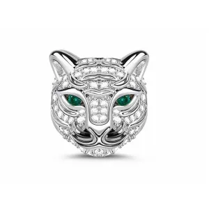Rodowany srebrny charms do pandora głowa kota cat kotek cyrkonie srebro 925