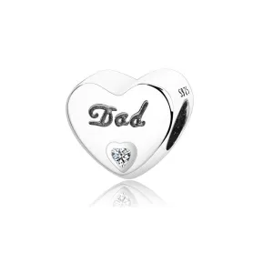 Rodowany srebrny charms do pandora prezent od taty dla córki "dad" cyrkonie srebro 925