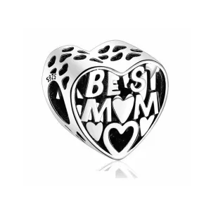 Rodowany srebrny charms pandora serce serduszko dla mamy Best Mom srebro 925