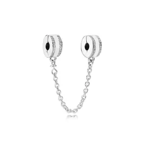 Rodowany srebrny podwójny wiszący charms pandora blokada chain kółka circle cyrkonie srebro 925