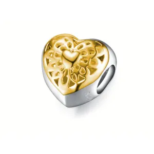 Rodowany pozłacany srebrny charms do pandora serce serduszko heart ażurowy wzór srebro 925