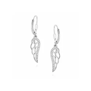 Eleganckie rodowane wiszące srebrne kolczyki celebrytka skrzydła skrzydełka wings cyrkonie srebro 925