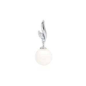 Elegancki rodowany srebrny wisior wisiorek perła perełka białe cyrkonie srebro 925
