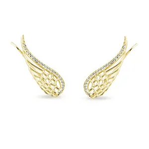 Eleganckie pozłacane srebrne kolczyki nausznice skrzydła skrzydełka z cyrkoniami srebro 925