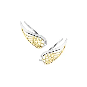 Eleganckie rodowane pozłacane srebrne kolczyki nausznice skrzydła anioła skrzydełka wings srebro 925