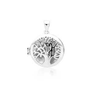 Delikatny rodowany srebrny otwierany okrągły wisiorek puzderko sekretnik drzewo życia tree srebro 925