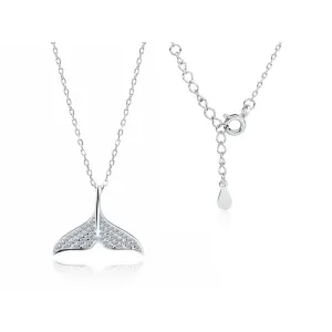Rodowany srebrny naszyjnik gwiazd celebrytka płetwa wieloryba białe cyrkonie srebro 925