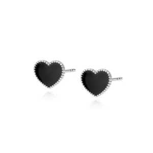Delikatne rodowane srebrne kolczyki serca serduszka heart czarna emalia srebro 925