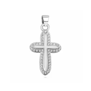 Rodowany srebrny krzyżyk krzyż cyrkonia cyrkonie srebro 925