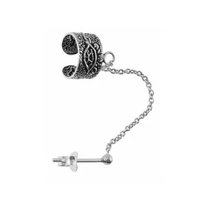 Elegancki oksydowany srebrny kolczyk nausznica ear cuff ze wzorem srebro 925