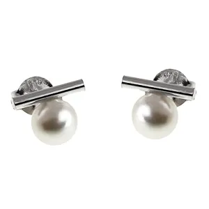 Eleganckie srebrne kolczyki wkrętki sztabka perły perełki srebro 925