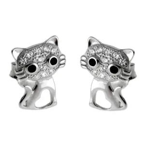 Eleganckie rodowane srebrne kolczyki celebrytki kotki kotek cat cyrkonie srebro 925
