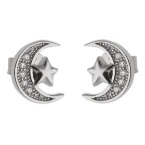Eleganckie srebrne kolczyki celebrytki ksieżyc gwiazdka moon star białe cyrkonie srebro 925