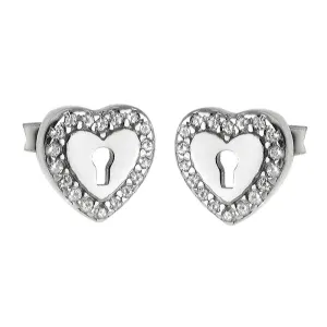 Eleganckie rodowane srebrne kolczyki celebrytki serca serduszka heart kłódka białe cyrkonie srebro 925