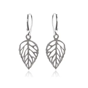 Eleganckie wiszące srebrne kolczyki ażurowe liście listki leafs srebro 925