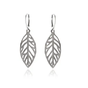 Eleganckie wiszące srebrne kolczyki ażurowe liście listki leafs srebro 925