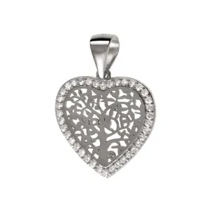 Rodowany srebrny wisiorek serce drzewo życia cyrkonia cyrkonie srebro 925