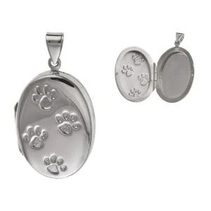 Otwierany srebrny owalny wisior sekretnik puzderko psie kocie łapki pupila srebro 925