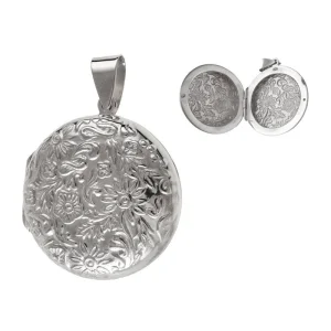 Elegancki otwierany srebrny okrągły wisior sekretnik puzderko kwiaty flowers srebro 925