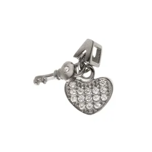 Rodowany srebrny wisior wisiorek serce serduszko heart klucz key białe cyrkonie srebro 925