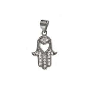 Rodowany srebrny wisior wisiorek dłoń ręka fatimy talizman amulet białe cyrkonie srebro 925