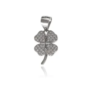 Delikatny rodowany srebrny wisiorek czterolistna koniczynka szczęścia lucky białe cyrkonie srebro 925