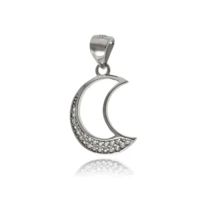 Elegancki rodowany srebrny wisiorek księżyc rogalik moon białe cyrkonie srebro 925