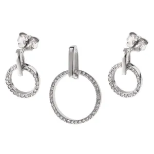 Rodowany srebrny komplet kółka circle ring białe cyrkonie srebro 925