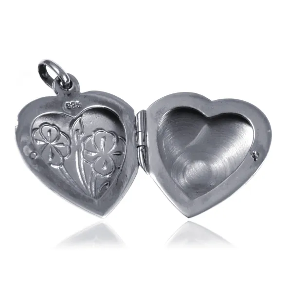 Elegancki otwierany srebrny wisior sekretnik puzderko serce serduszko kwiaty grawerowany wzór srebro 925