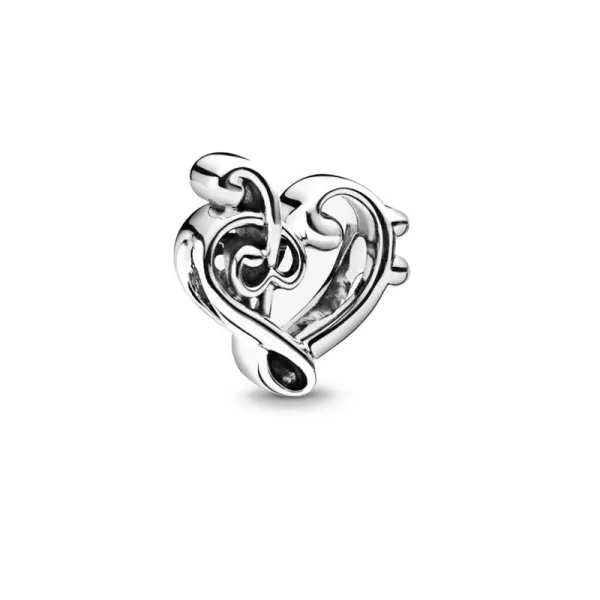 Rodowany srebrny charms do pandora serce serduszko heart klucz wiolinowy nutka srebro 925