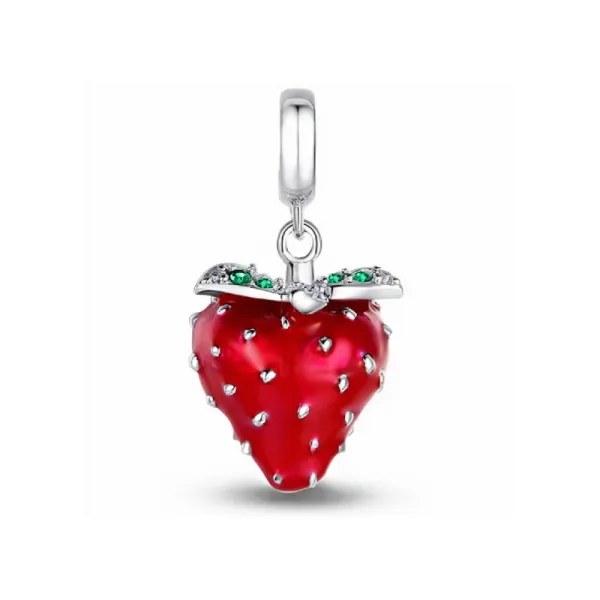 Rodowany srebrny wiszący charms do pandora truskawka poziomka strawberry cyrkonie srebro 925
