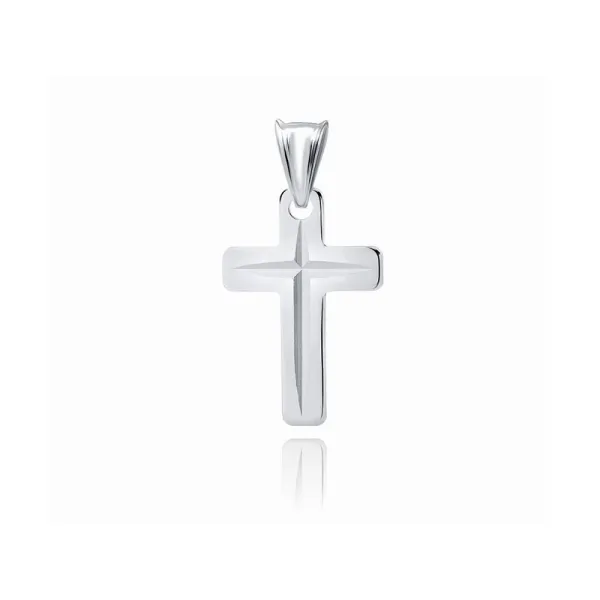 Delikatny rodowany srebrny krzyżyk krzyż diamentowany wzór srebro 925