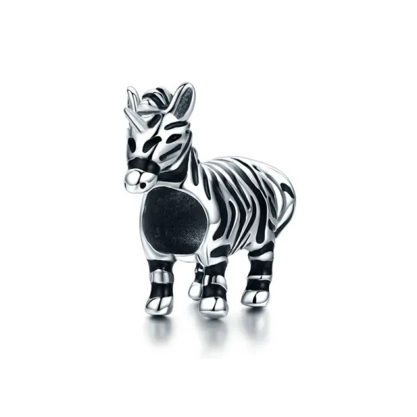 Rodowany srebrny charms do pandora zebra jednorożec unicorn srebro 925