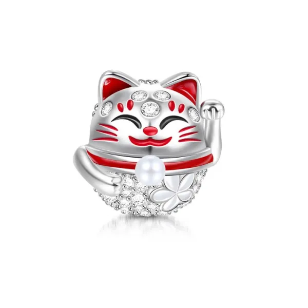 Rodowany srebrny charms do pandora japoński kot maneki neko cat srebro 925