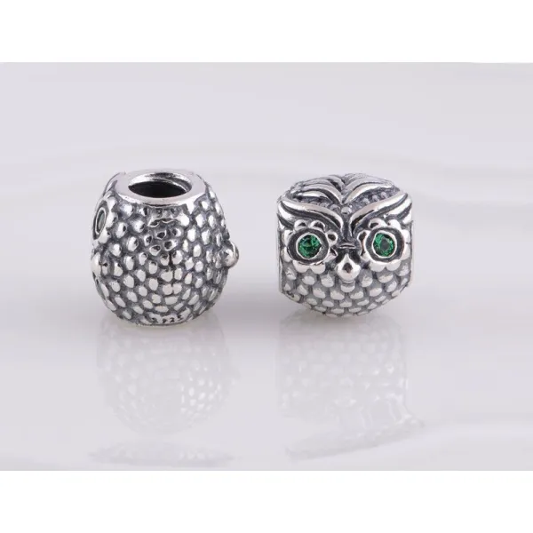 Rodowany srebrny charms do pandora sowa sówka ptak bidr owl cyrkonie srebro 925